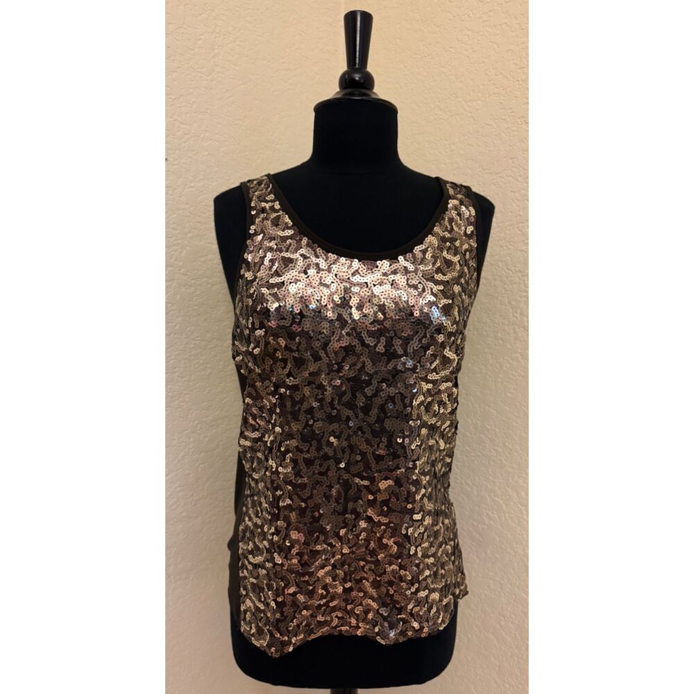 Michael Kors Golden Bronze Sequin Tank with Dark Olive Back - Sz M